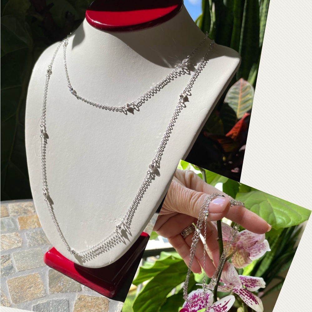 Sterling Silver CZ 48”L Necklace